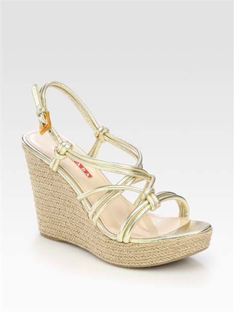 prada gold wedge heel sandal|prada studded pony skin sandals.